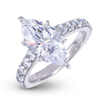 Marquis Stone Lab Diamond Engagement Ring in Solid White Gold