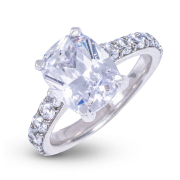 Elongated Cushion Stone Lab Diamond Engagement Ring in Solid White Gold