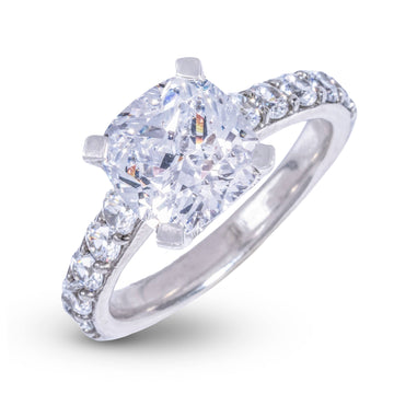 Square Cushion Stone Lab Diamond Engagement Ring in Platinum