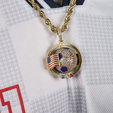 Diamond USA Globe Flag Pendant in Yellow Gold