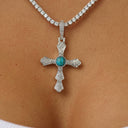 Turquoise Western Cross Pendant in White Gold