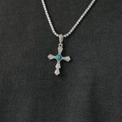 Turquoise Western Cross Pendant in White Gold