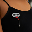 Iced Razor Blade Brooch in Black