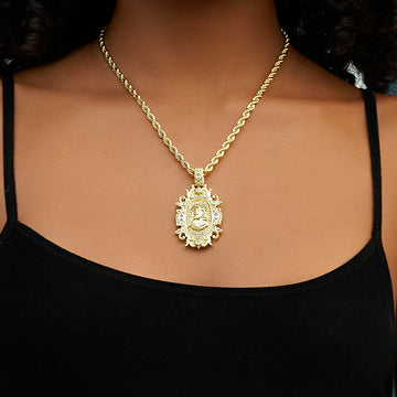 Iced Medieval Jesus Pendant in Yellow Gold