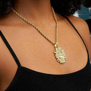 Iced Medieval Jesus Pendant in Yellow Gold