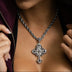 Medieval Cross Black Stones Pendant in White Gold