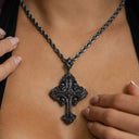 Medieval Cross Black Stones Pendant in Black