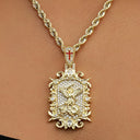 Iced Medieval Saint Michael Dragon Pendant in Yellow Gold