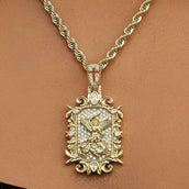Iced Medieval Saint Michael Dragon Pendant in Yellow Gold