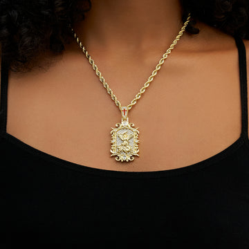 Iced Medieval Saint Michael Dragon Pendant in Yellow Gold