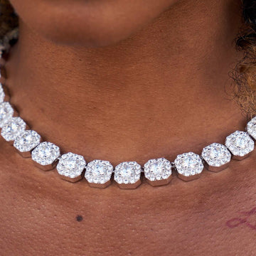 Clustered Tennis Necklace in White Gold- 12mm