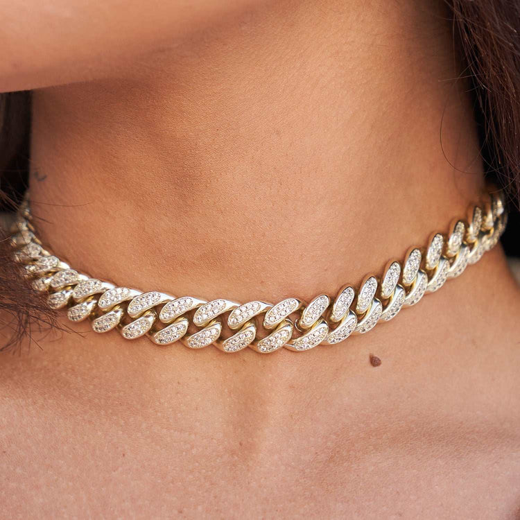 Diamond Cuban Link Choker in Yellow Gold 12mm – The GLD Shop