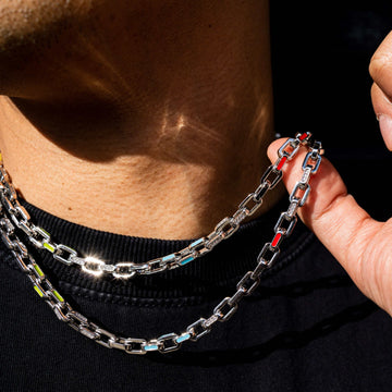 Enamel Box Chain - White Gold