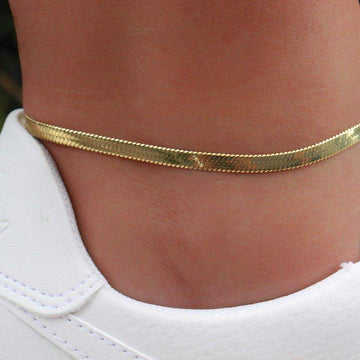 14k Solid Gold 4mm Herringbone Anklet