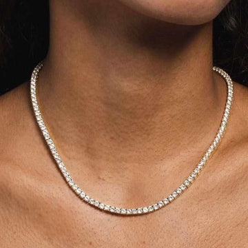 14k Solid Gold Round Cut Tennis Necklace (3mm) - The GLD Shop