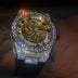 42MM Iced Alpha Era® Esqueleto Luminoso Dorado con Correa de Caucho