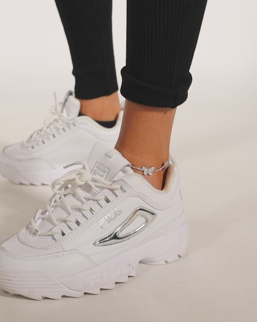 Micro Butterfly Tennis Anklet in White Gold- The GLD Shop
