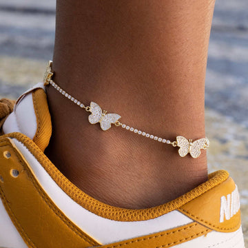 Micro Butterfly Tennis Anklet in Yellow Gold