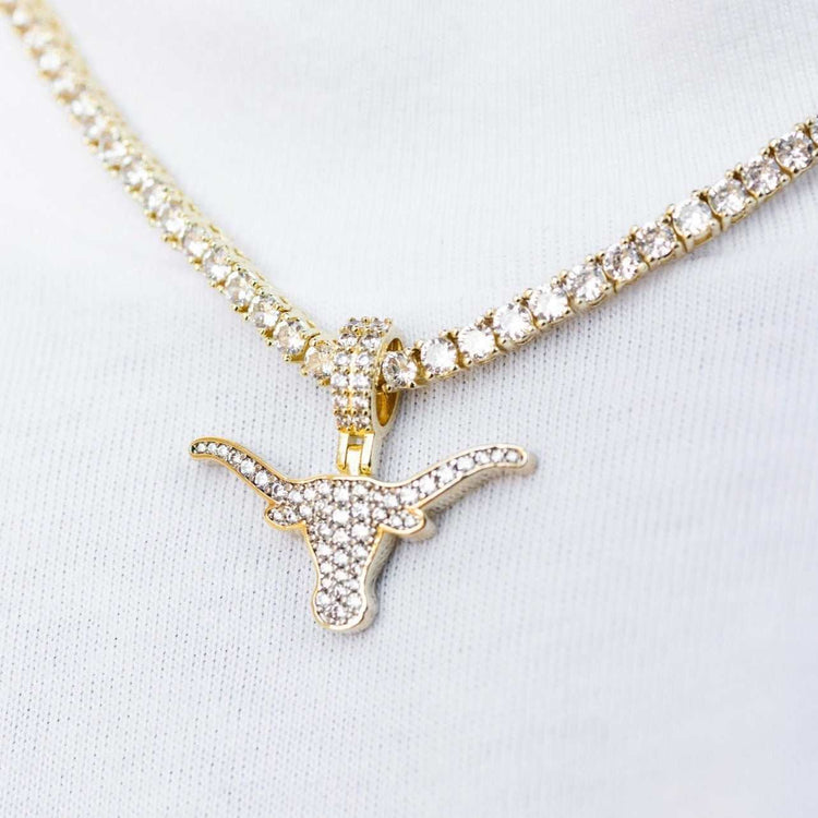 10k Yellow Gold Open Work Texas Longhorn Bull Pendant - Solid Gold Zodiac Or State Pride Necklace