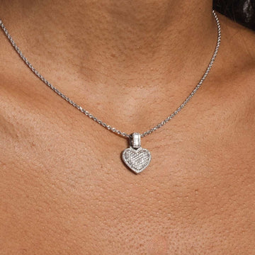 Solid White Gold Iced Heart Pendant