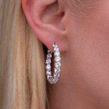 Eternity Hoop Earrings in White Gold- 4mm