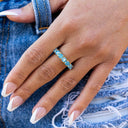 Anillo de 4 mm con banda de diamantes de una sola capa y piedras azules - Vermeil de oro amarillo