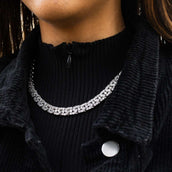 Collar de eslabones de baguette en oro blanco - 8 mm