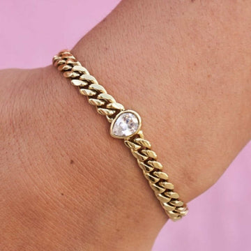 Pear Cut Stone Miami Cuban Bracelet - Gold