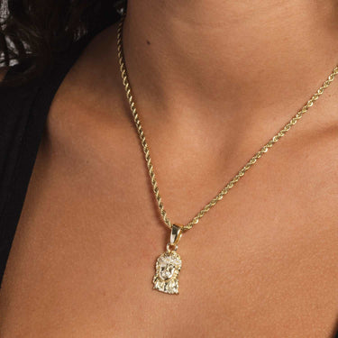 14k Solid Gold Micro Jesus Pendant in Yellow Gold- The GLD Shop