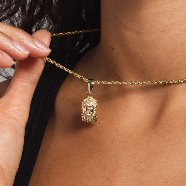 14k Solid Gold Micro Jesus Pendant in Yellow Gold