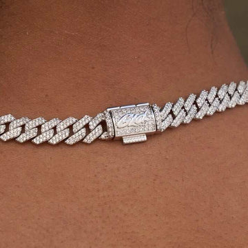 Collar cubano de eslabones con diamantes de 8,5 mm - Oro blanco