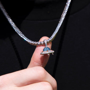 Micro Iced UFO Pendant in White Gold