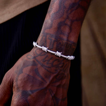 Iced Barbed Wire Bracelet in White Gold