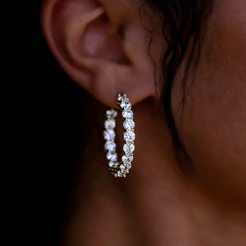 Eternity Hoop Earrings in Yellow Gold- 4mm