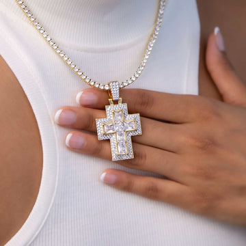 Cruz de baguette con diamante central