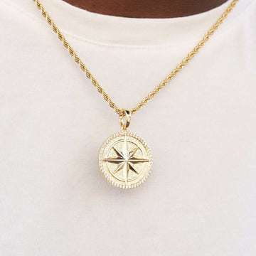 Compass Coin Pendant in Yellow Gold