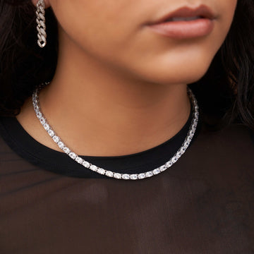 Oval Cut Tennis Necklace in White Gold