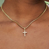 Micro Diamond Cross Pendant in Yellow Gold