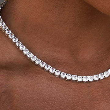 Diamond Tennis Necklace in White Gold- 5mm