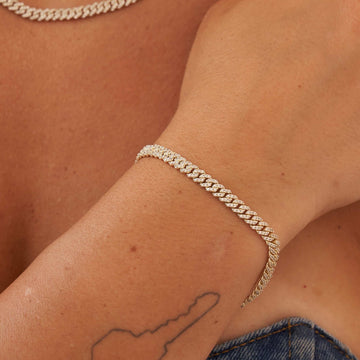 Paquete de cadena y pulsera microtenis ajustables con bolsa GLD en oro blanco o amarillo - 2mm