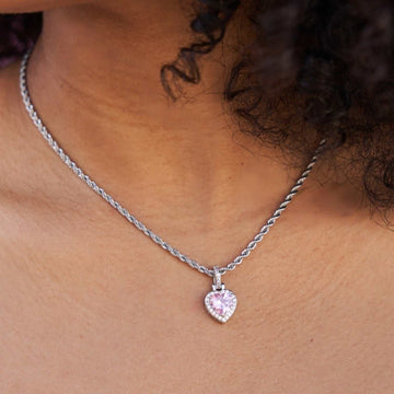 Micro Iced Pink Heart Pendant in White Gold