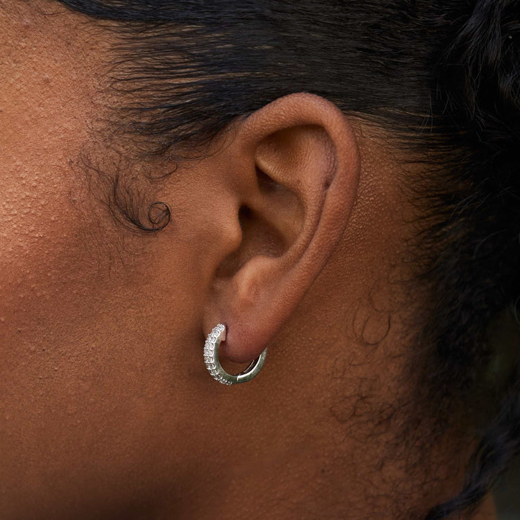 Micro Double Row Huggie Earrings in White Gold