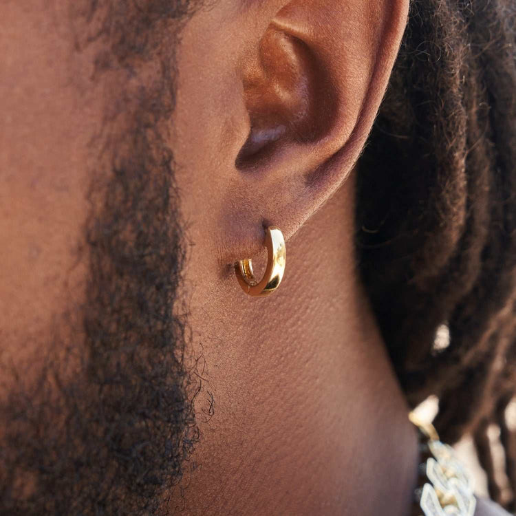 Polished Round Huggie Earrings in Yellow Gold