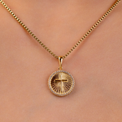Small Cross Coin Pave Pendant in Gold