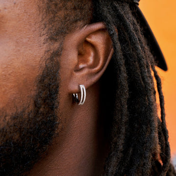 Split Iced Hoop Earrings in White Gold