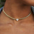 Collar cubano Crystal Heart de oro amarillo