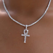 Iced Ankh Cross Pendant in White Gold