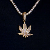 Diamond Weed Leaf Pendant in Yellow Gold