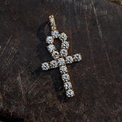 Iced Ankh Cross Pendant in Yellow Gold