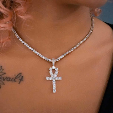 Iced Ankh Cross Pendant in Rose Gold